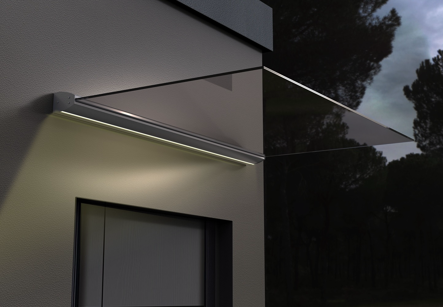 Glasvordach freitragend 0 ° mit LED Haus Tür Vordach Aluminium Profil