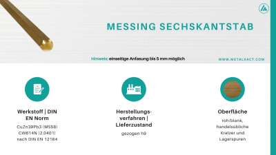 Thyssenkrupp Messing Sechskantstange SW 17mm X 200mm - CW614N