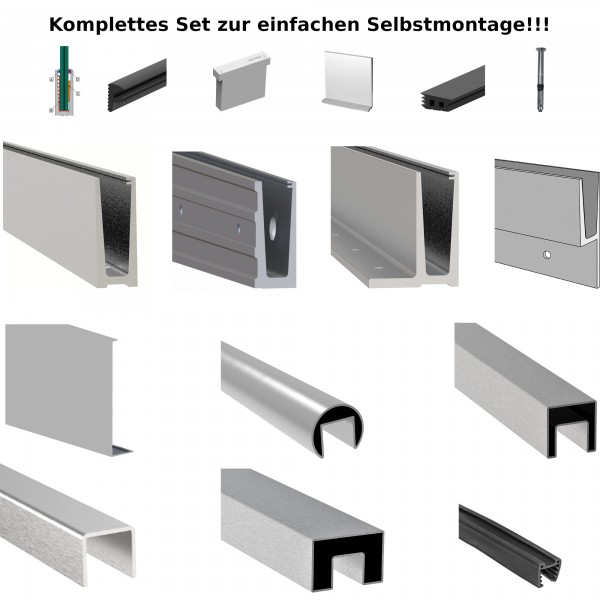 Alu Ganzglasgeländer Profil SET mit Edelstahl V2A Handlauf Glasgeländer Balkongeländer Glas Galerie